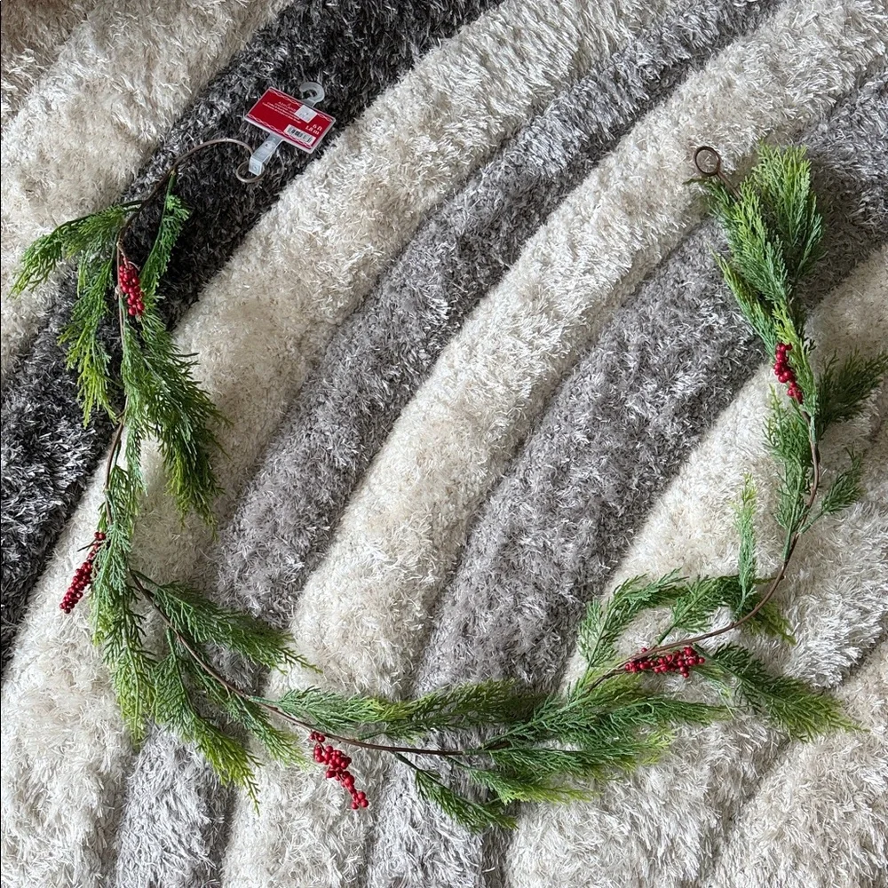 Pine Garland with Red Berry Accents